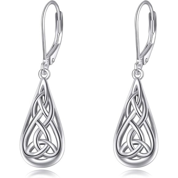Sterling Silver Irish Celtic Knot Dangle Earrings for Women - Gift-ready, Moonst